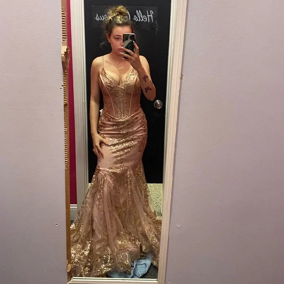 slim fit dress slacks Rose Gold Sequin Dress